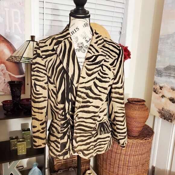 Vintage Josephine Chaus Zebra Print Blazer Sz 12 - Picture 8 of 14